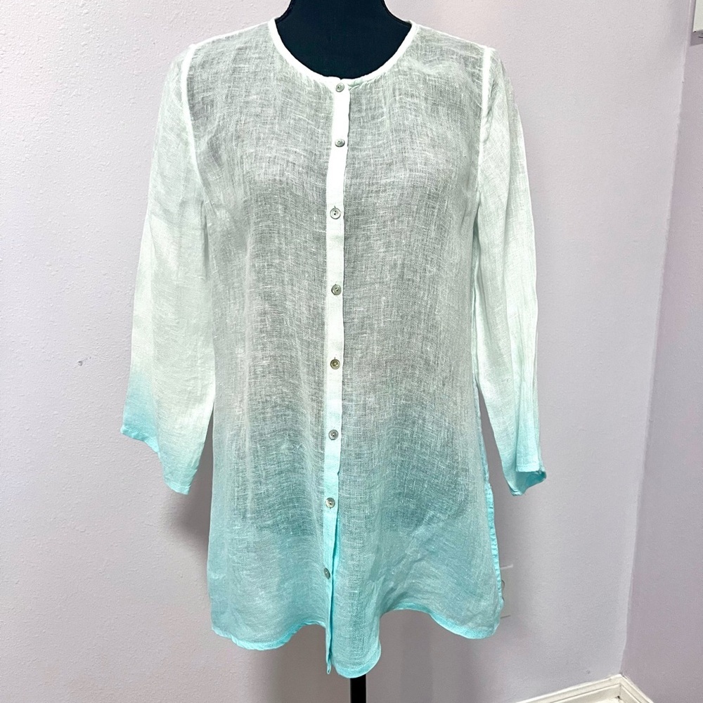 Eileen Fisher ombré linen button down Top‎ S - Picture 2 of 9